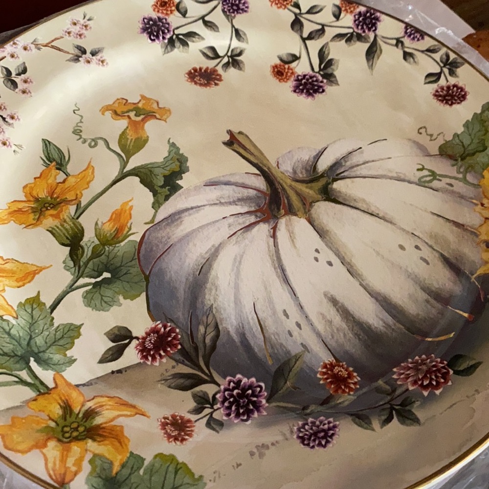 Pottery Barn Botanical Harvest Pumpkin Stoneware Dinner Plates - Set Of 4 - Picture 7 of 16